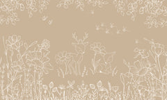 Deer Doodles – Brown wallpaper mural by Oliver Robins