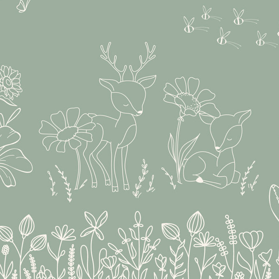 Close-up of the Deer Doodles – Green wallpaper mural by Oliver Robins