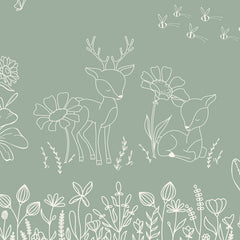 Close-up of the Deer Doodles – Green wallpaper mural by Oliver Robins