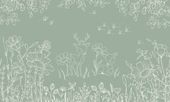 Deer Doodles – Green wallpaper mural by Oliver Robins