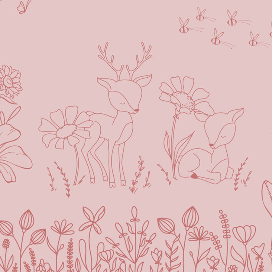 Close-up of the Deer Doodles – Pink Dark wallpaper mural by Oliver Robins