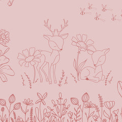 Close-up of the Deer Doodles – Pink Dark wallpaper mural by Oliver Robins