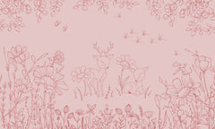 Deer Doodles – Pink Dark wallpaper mural by Oliver Robins