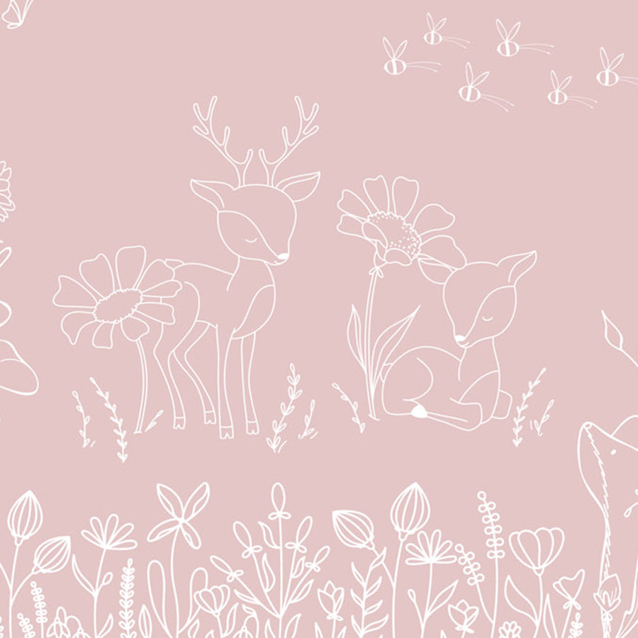 Close-up of the Deer Doodles – Pink wallpaper mural by Oliver Robins