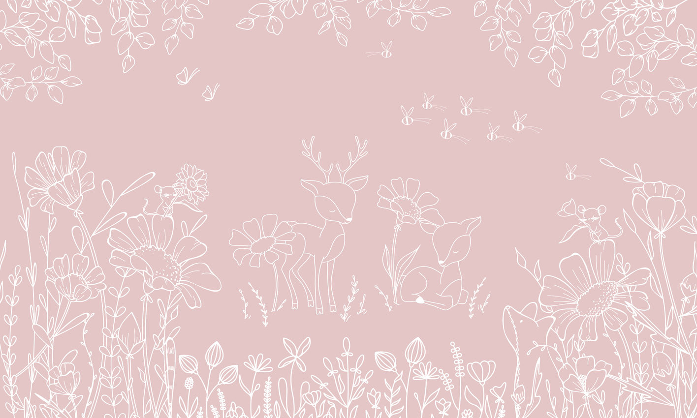 Deer Doodles – Pink wallpaper mural by Oliver Robins