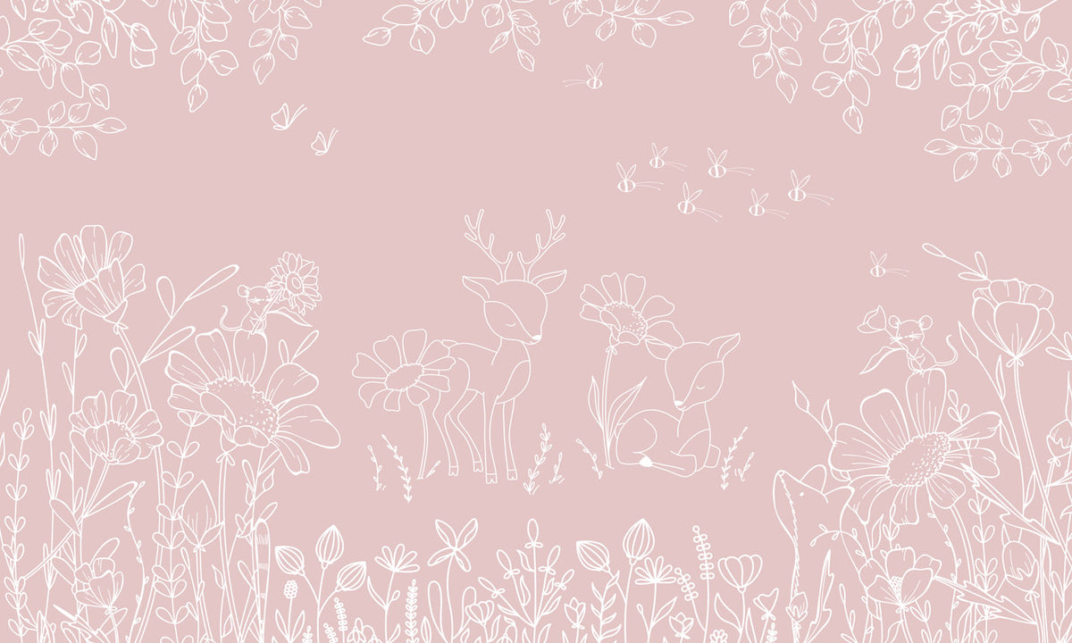 Deer Doodles – Pink wallpaper mural by Oliver Robins