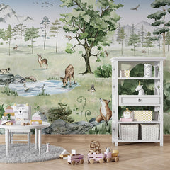 Deer Forest – Summer wallpaper mural in a children’s playroom table