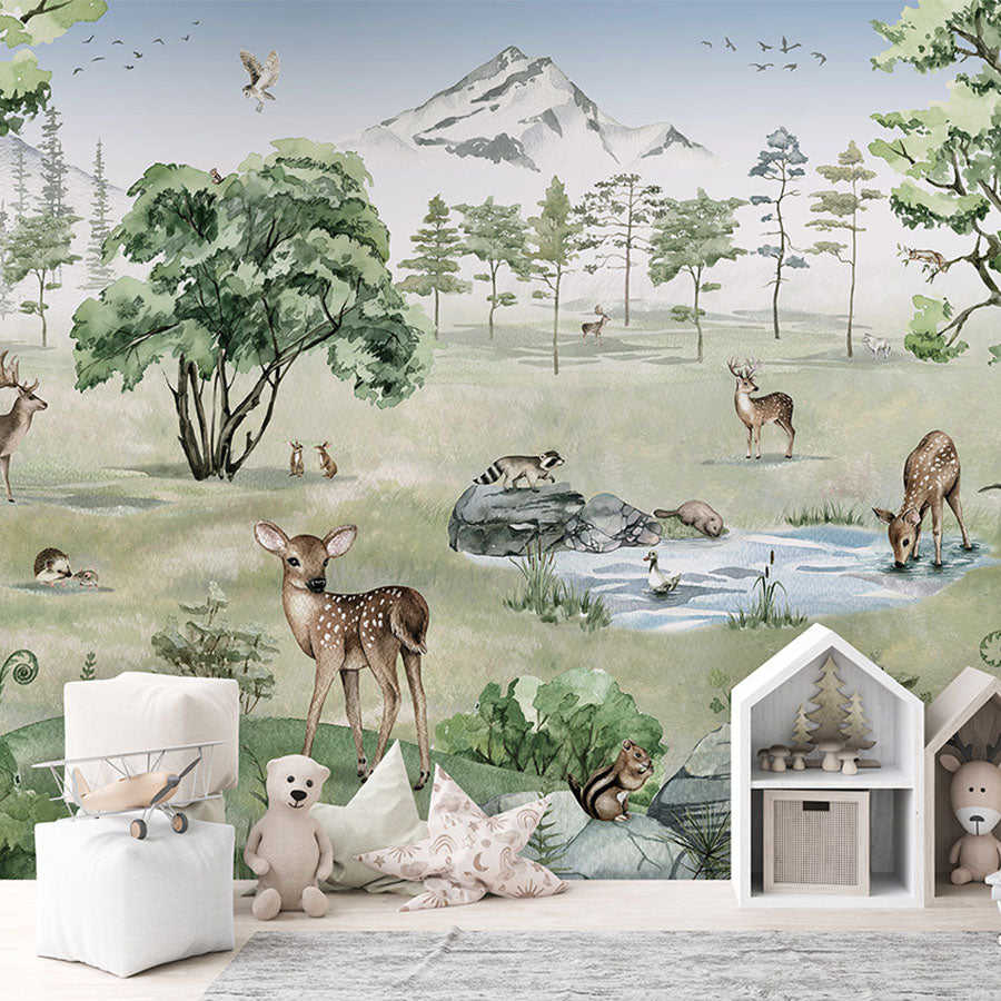 Deer Forest – Summer wallpaper mural in a children’s playroom