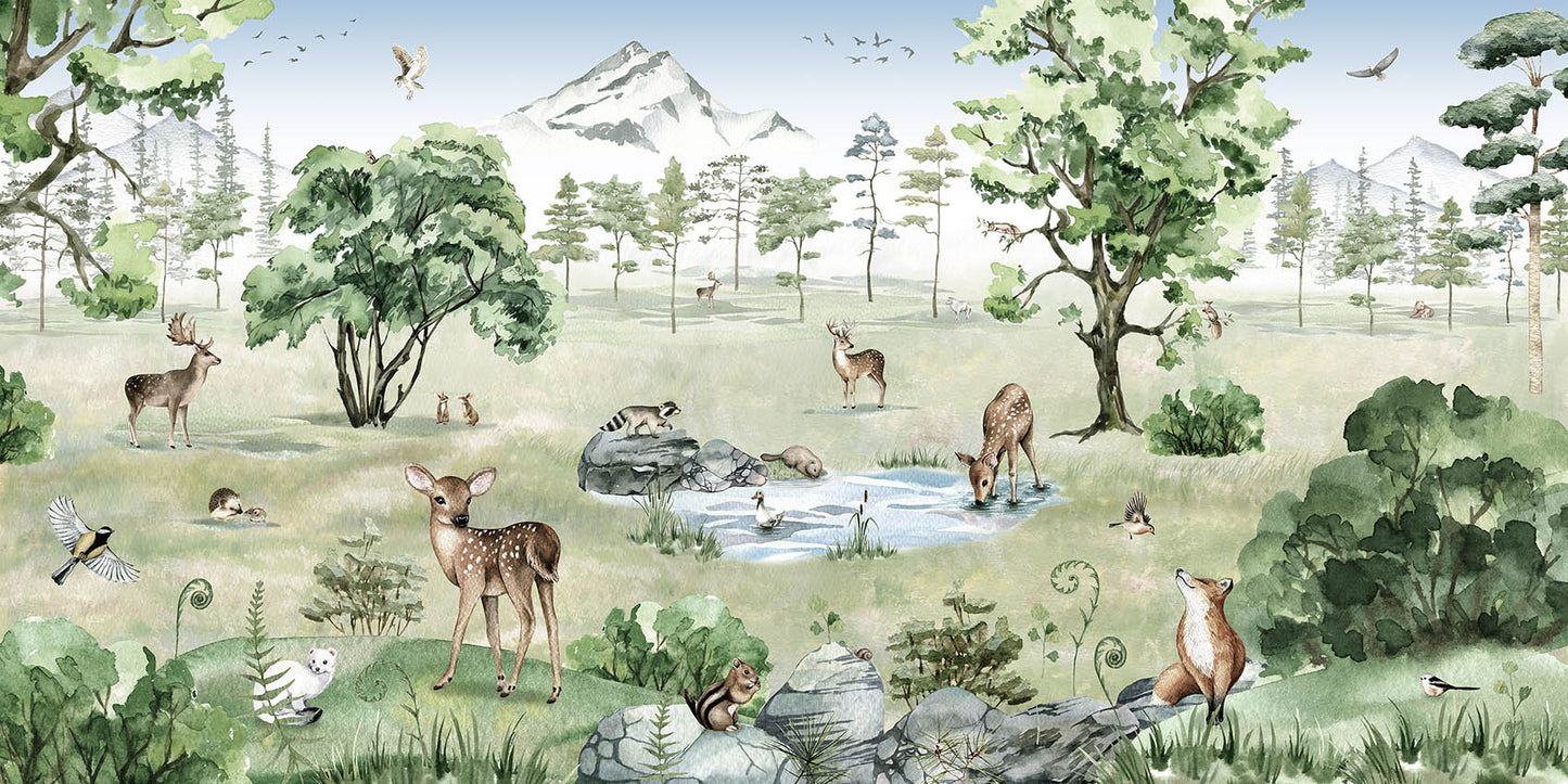 Deer Forest – Summer wallpaper mural by Kikki Belle