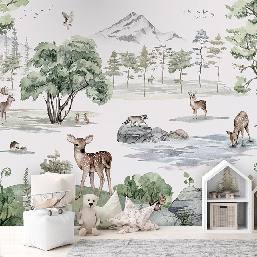 Deer Forest – Winter wallpaper mural in a children’s playroom
