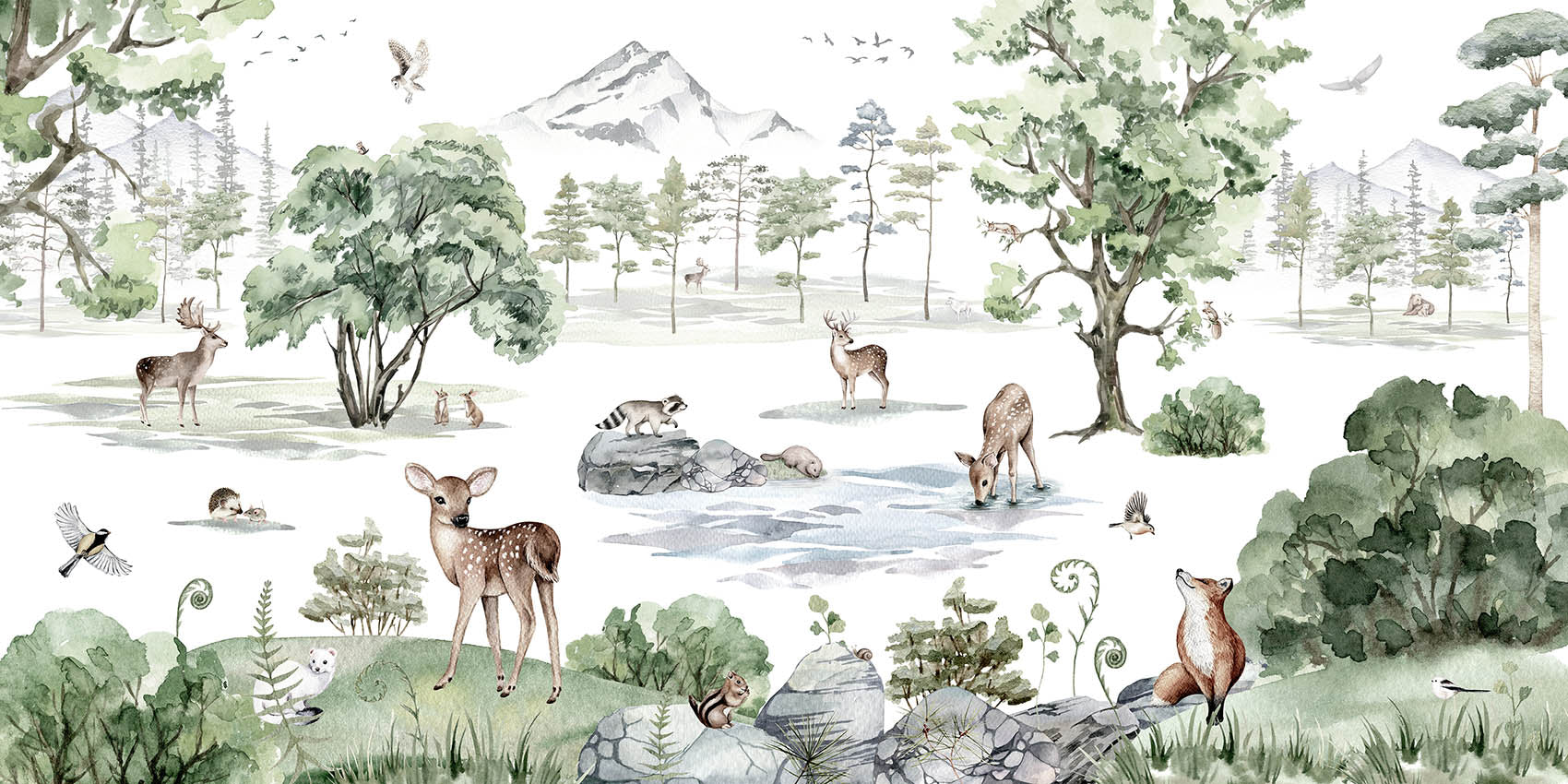 Deer Forest – Winter wallpaper mural by Kikki Belle