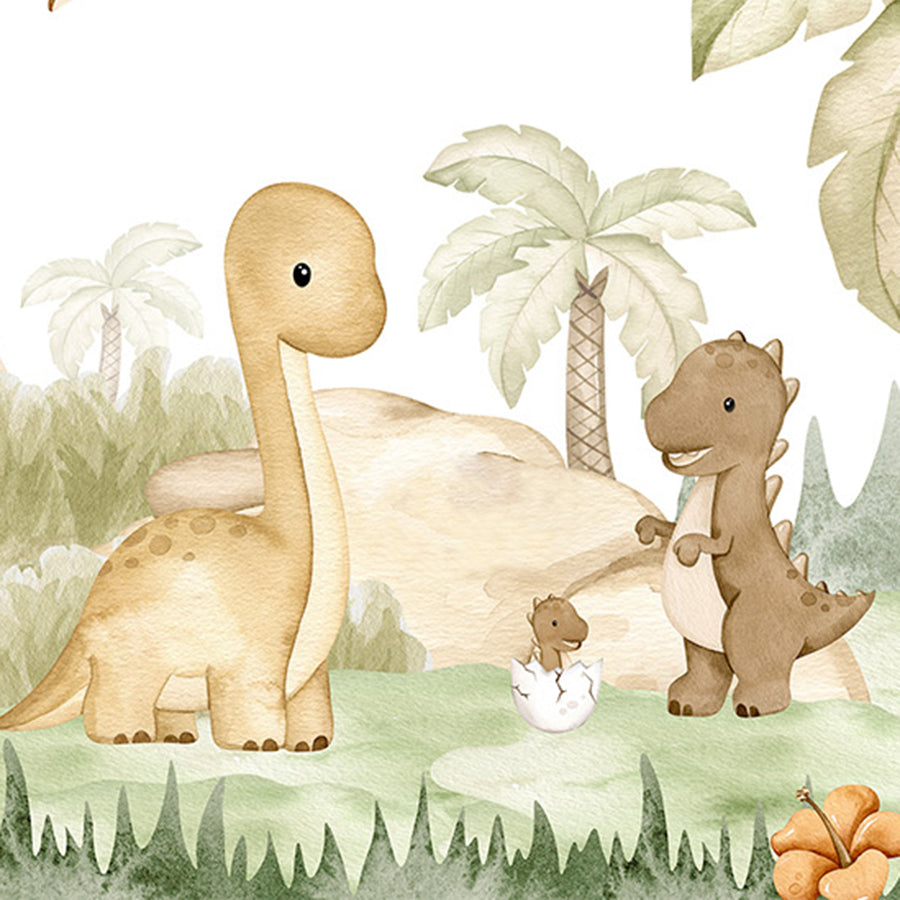 Close-up of the Dino Baby wallpaper mural by Oliver Robins