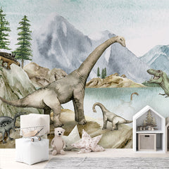 Dino Dreams wallpaper mural in a children’s playroom