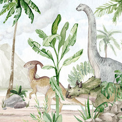 Close-up of the Dino Joy wallpaper mural by Oliver Robins