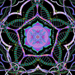 Close-up of the DNA Yantra neon DNA helix wallpaper mural