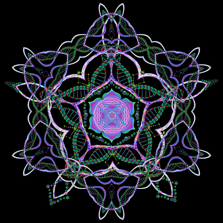 DNA Yantra neon sacred geometry wallpaper mural by Hakan Hisim
