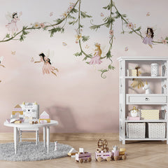 Dream Flight wallpaper mural shown in a children's playroom table
