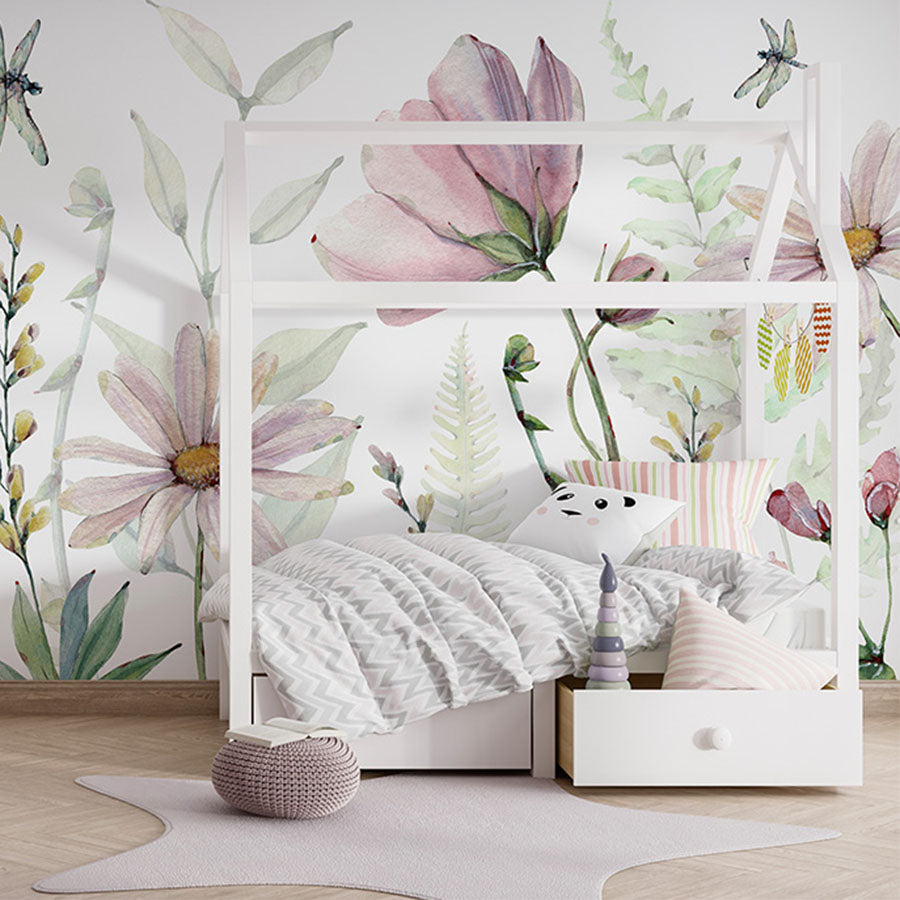 Fabulous Flowers wallpaper mural in a children’s bedroom house bed