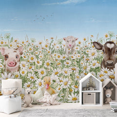 Farm Animals wallpaper mural in a children’s playroom