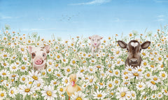 Farm Animals wallpaper mural by Kikki Belle featuring farm animals among white daisies