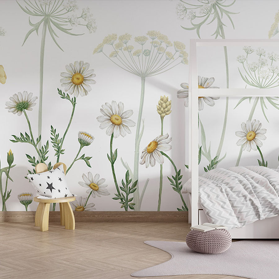 Field of Daisies wallpaper mural in a children’s bedroom