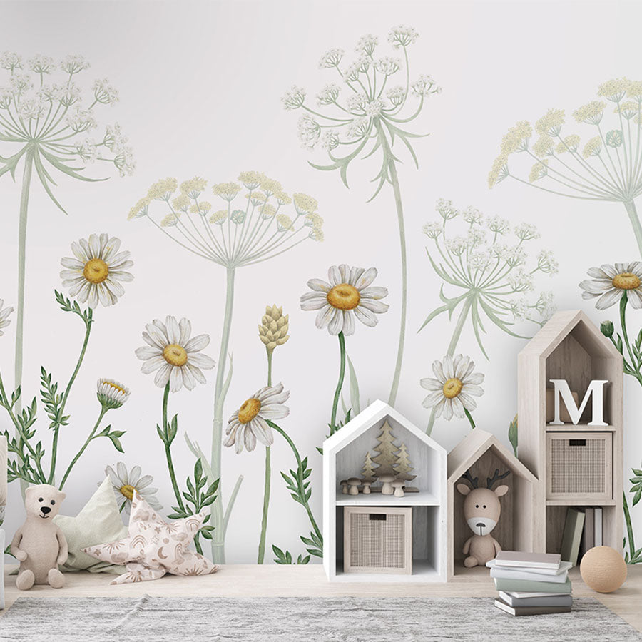 Field of Daisies wallpaper mural in a children’s playroom
