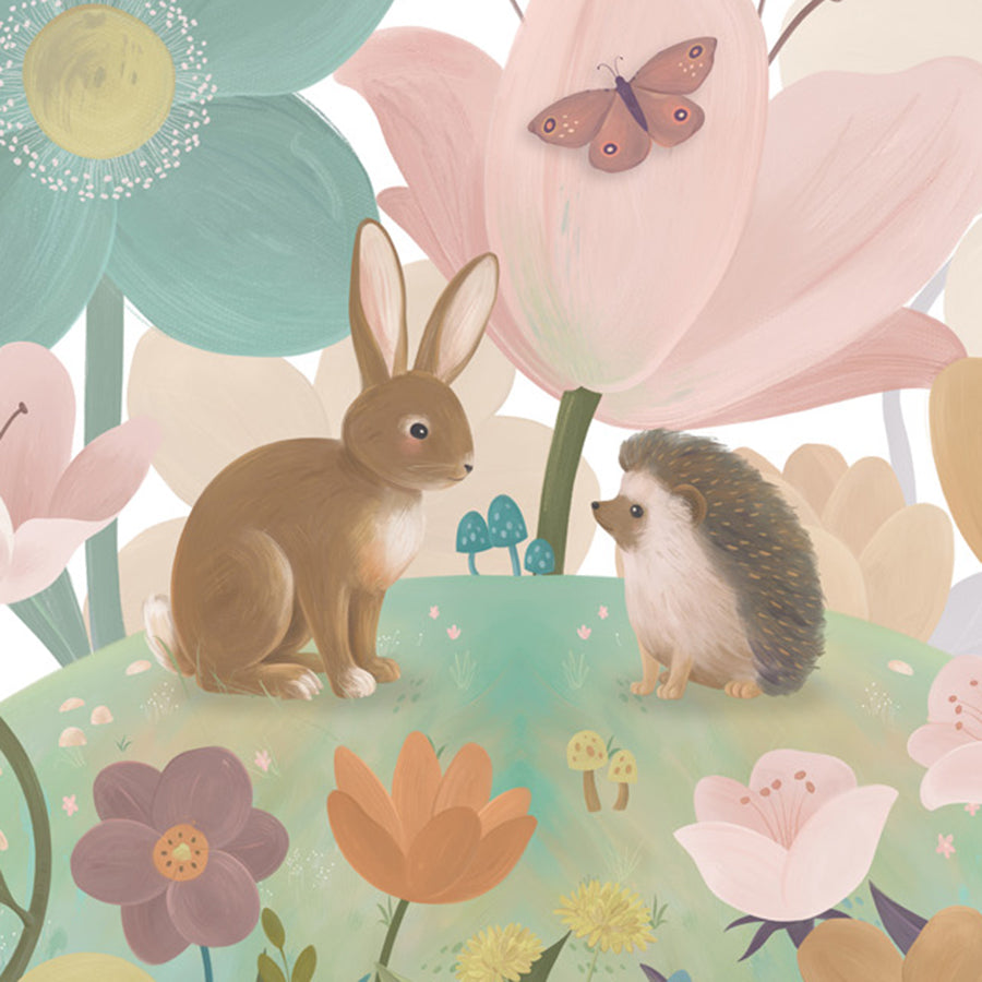 Close-up of the Flowery Hill wallpaper mural by Oliver Robins