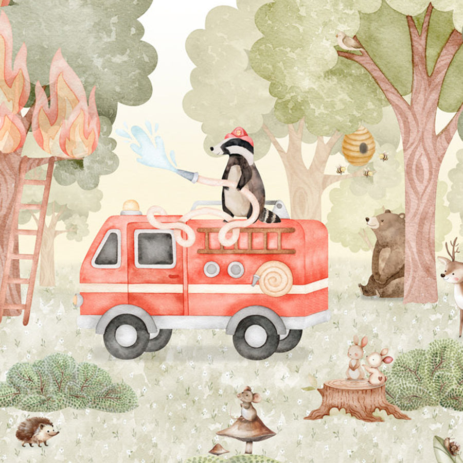 Close-up of the Forest Fire Fighter wallpaper mural by Oliver Robins
