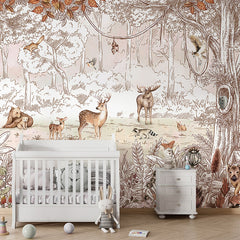 Forest Friends – Autumn wallpaper mural in a nursery cot
