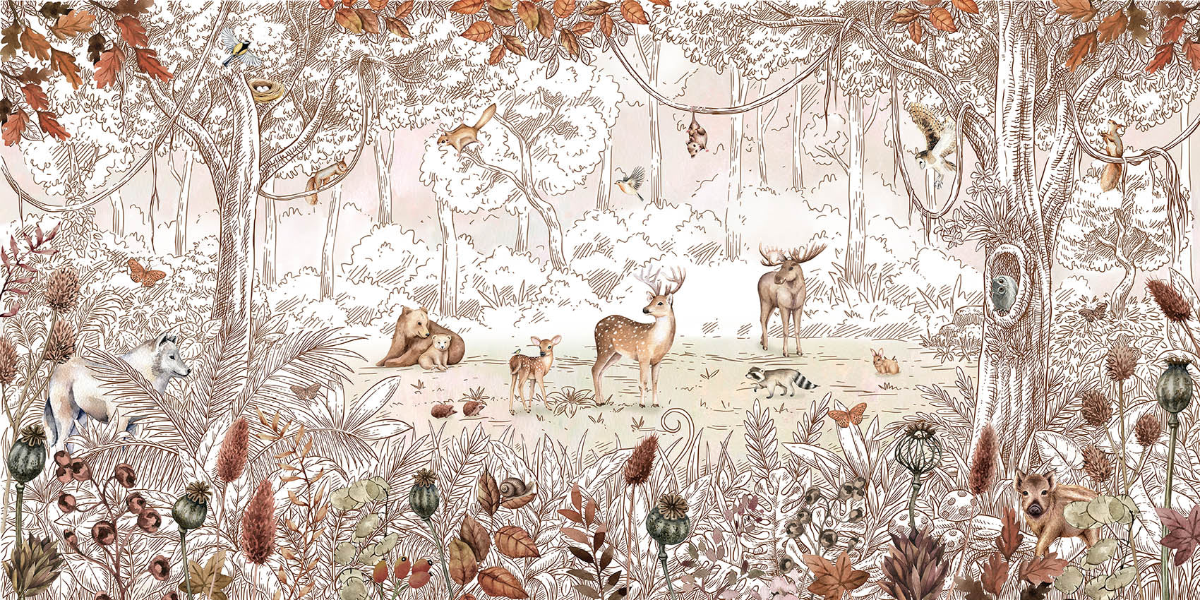 Forest Friends – Autumn wallpaper mural by Kikki Belle