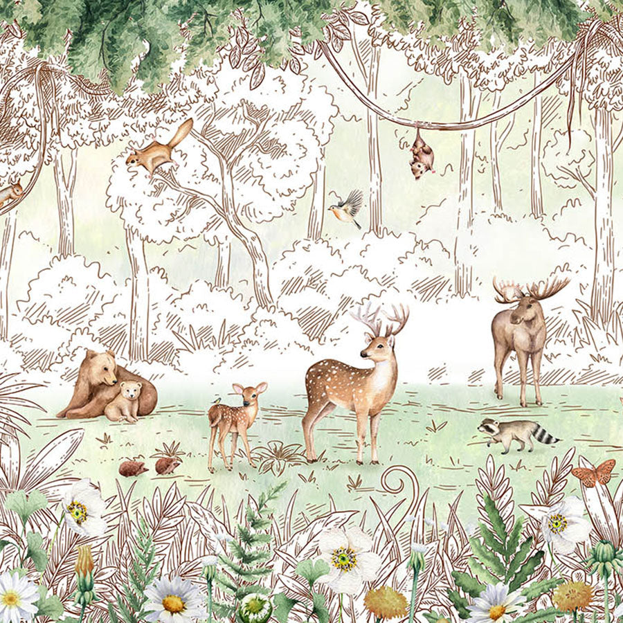 Close-up of the Forest Friends – Spring wallpaper mural