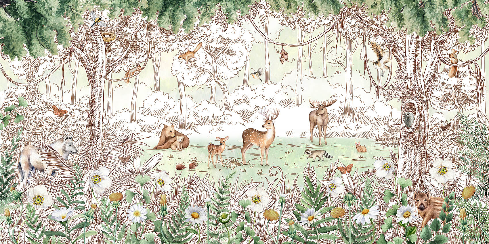 Forest Friends – Spring wallpaper mural by Kikki Belle
