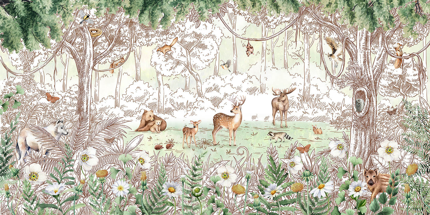 Forest Friends – Spring wallpaper mural by Kikki Belle
