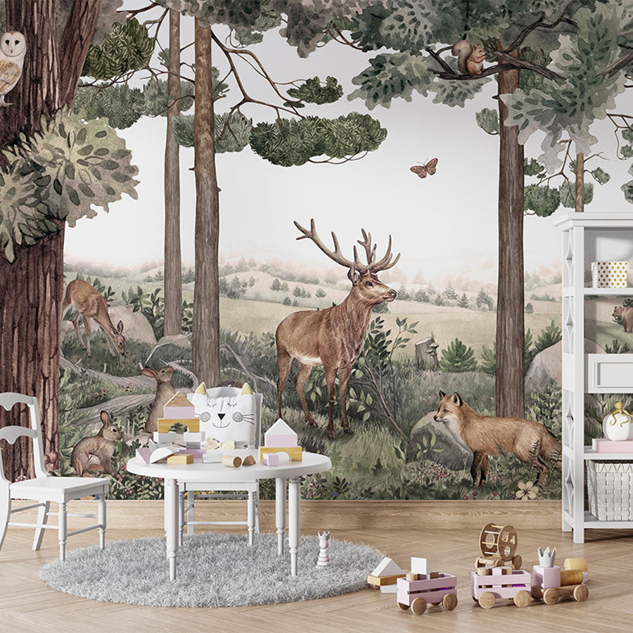 Forest Jive wallpaper mural in a children’s playroom