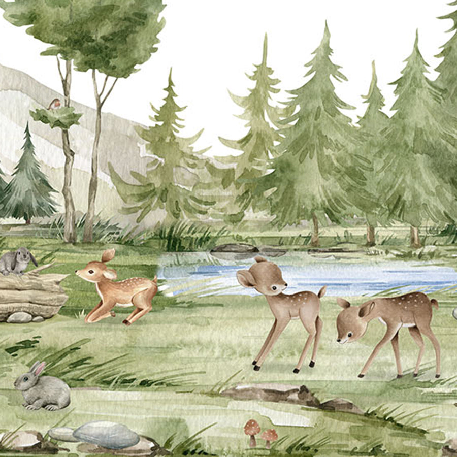 Close-up of the Forest Joy wallpaper mural by Oliver Robins