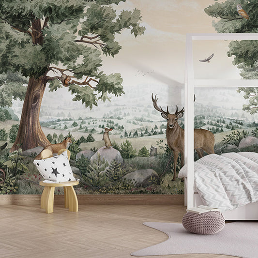 Forest Vista wallpaper mural in a children’s bedroom house bed