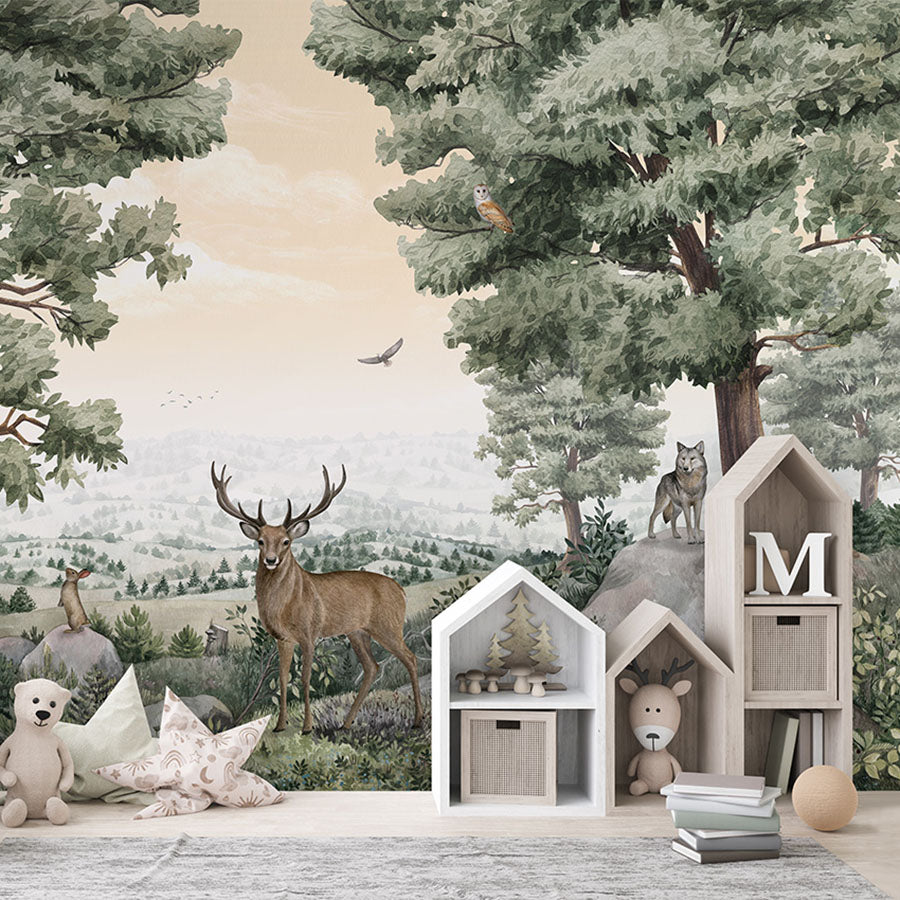 Forest Vista wallpaper mural in a children’s playroom