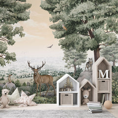 Forest Vista wallpaper mural in a children’s playroom