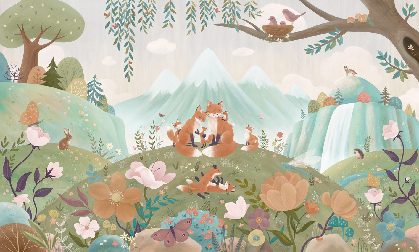 Fox Family wallpaper mural by Oliver Robins