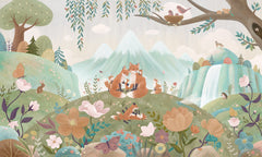 Fox Family wallpaper mural by Oliver Robins
