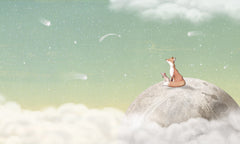Fox on the Moon – Green wallpaper mural by Oliver Robins