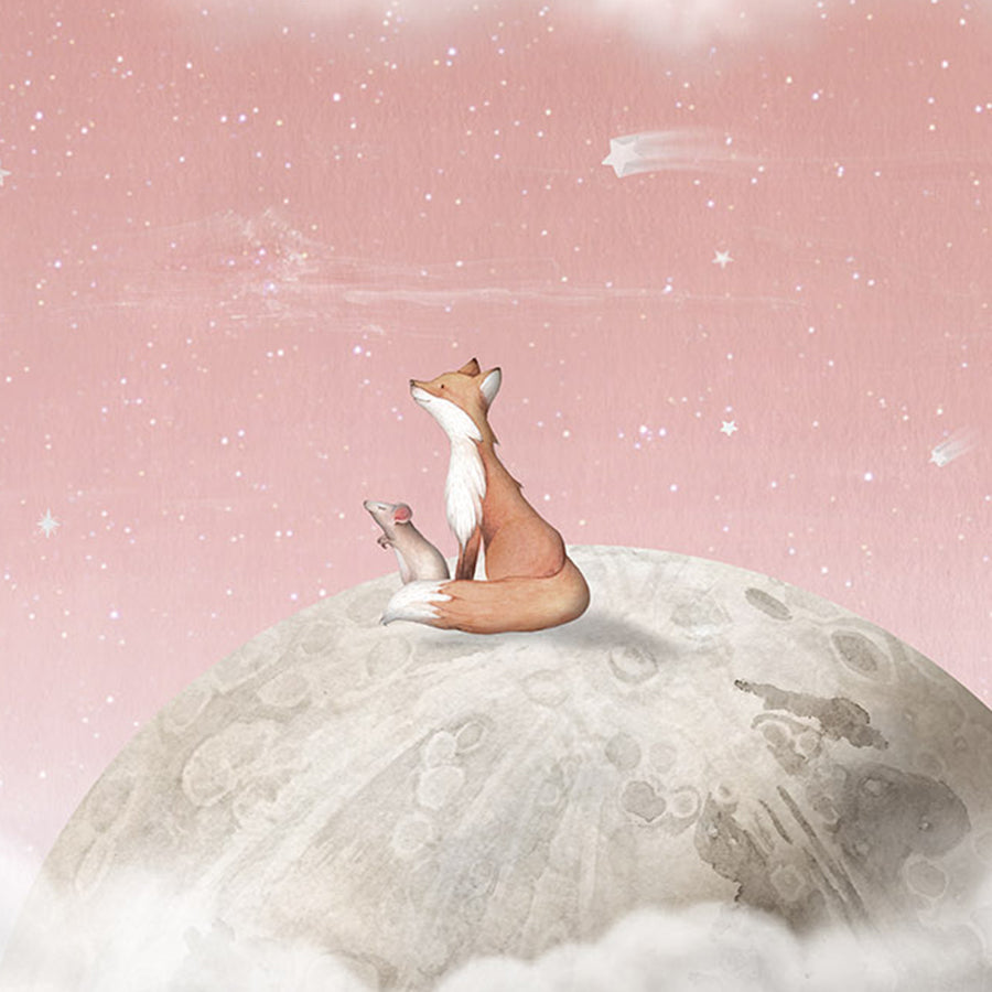 Close-up of the Fox on the Moon – Pink wallpaper mural by Oliver Robins