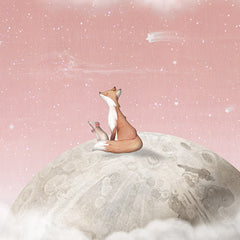 Close-up of the Fox on the Moon – Pink wallpaper mural by Oliver Robins