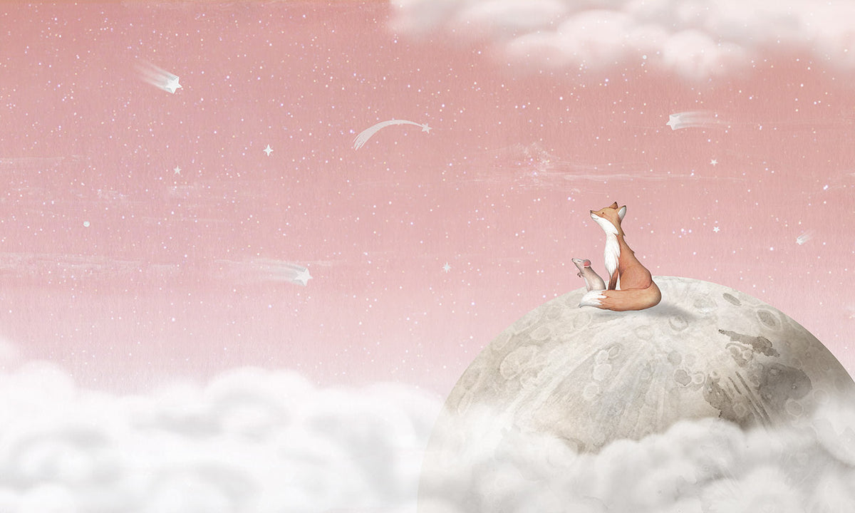 Fox on the Moon – Pink wallpaper mural by Oliver Robins