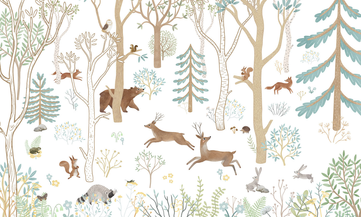 Frisky Forest – Blue wallpaper mural by Oliver Robins