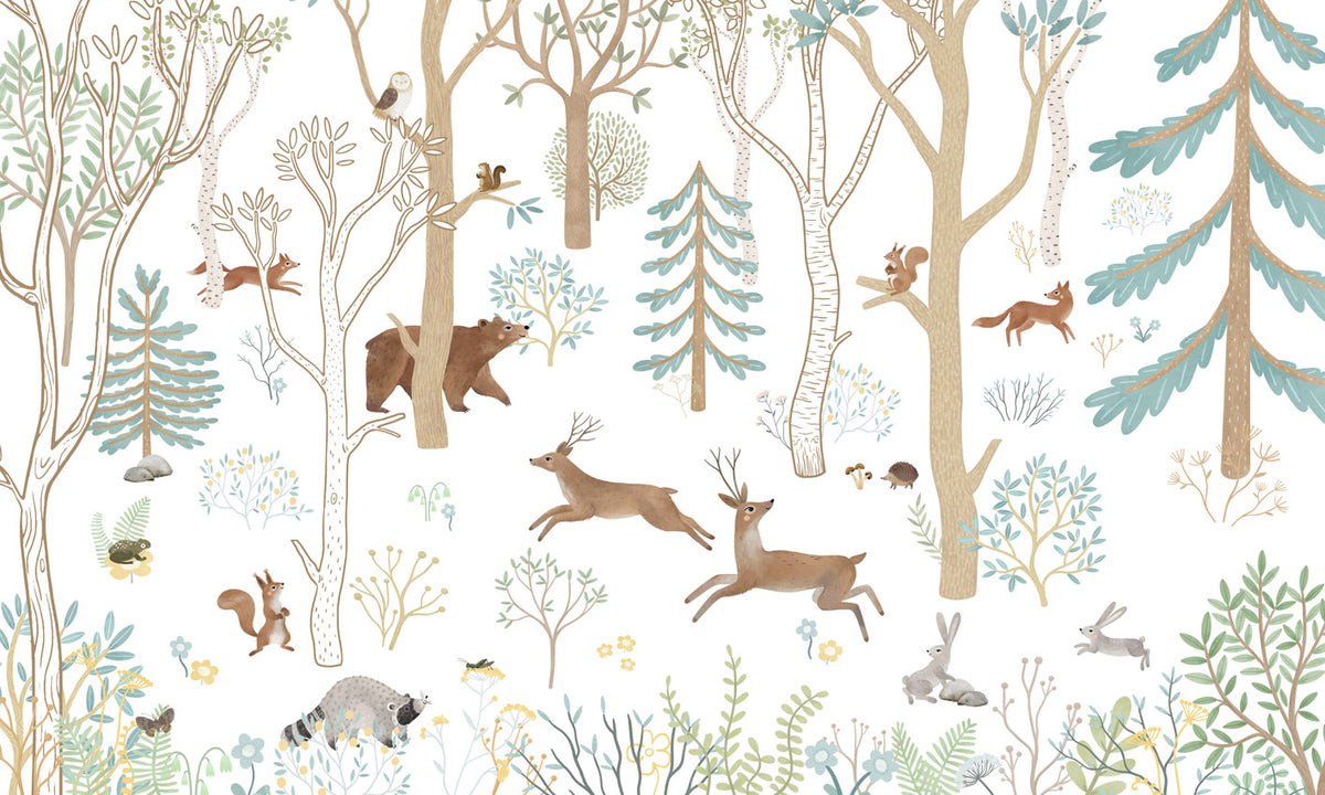 Frisky Forest – Blue wallpaper mural by Oliver Robins