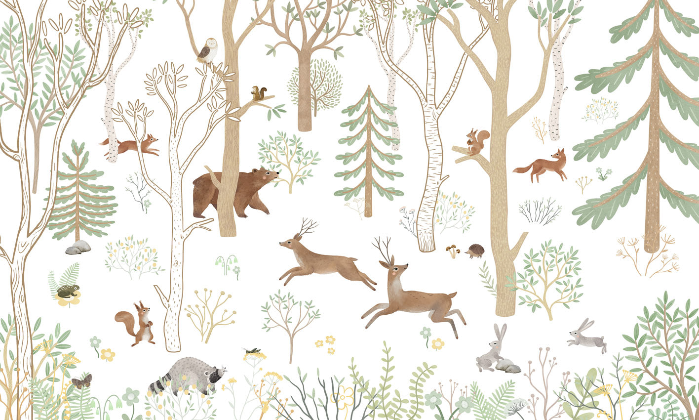 Frisky Forest – Green wallpaper mural by Oliver Robins