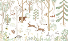 Frisky Forest – Green wallpaper mural by Oliver Robins