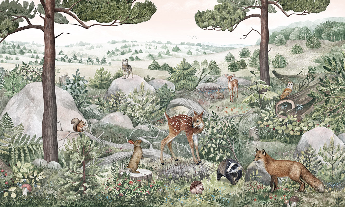 Happy Hills wallpaper mural by Kikki Belle