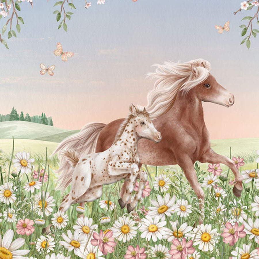 Close-up of the Happy Horses wallpaper mural